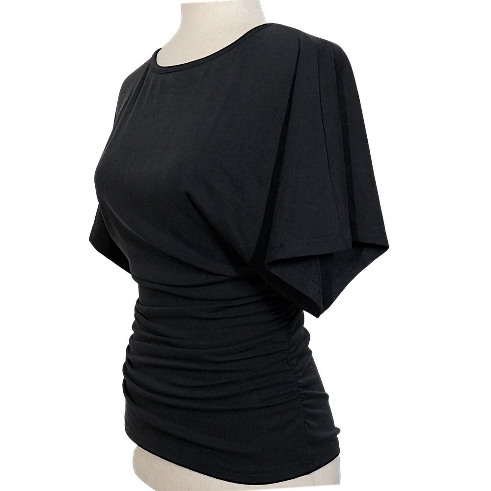 OGL Sandwashed Effortless Boatneck Batwing Sleeve Side Ruched Top Black Size XL - Picture 2 of 9